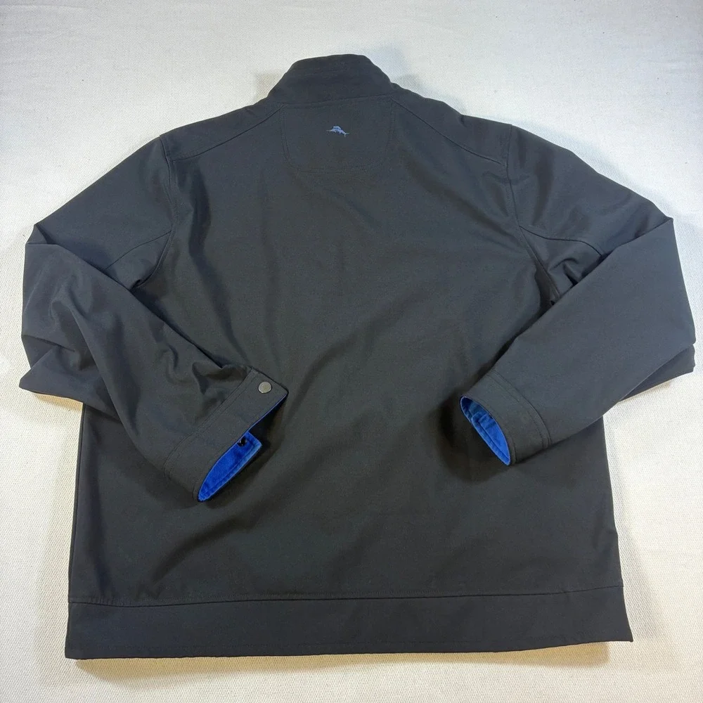 Tommy‎ Bahama Jacket Mens XL Black Blue Fleece Lined Softshell Full Zip